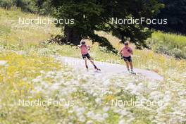 28.06.2022, Premanon, France (FRA): Anais Chevalier-Bouchet (FRA), Justine Braisaz-Bouchet (FRA), (l-r) - Biathlon summer training, Premanon (FRA). www.nordicfocus.com. © Manzoni/NordicFocus. Every downloaded picture is fee-liable.