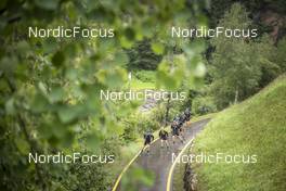 08.09.2022, Lavaze, Italy (ITA): Lukas Hofer (ITA), Jesper Nelin (SWE), Sebastian Samuelsson (SWE), Malte Stefansson (SWE), Martin Ponsiluoma (SWE), Oskar Brandt (SWE), Peppe Femling (SWE), (l-r)  - Biathlon summer training, Lavaze (ITA). www.nordicfocus.com. © Vanzetta/NordicFocus. Every downloaded picture is fee-liable.