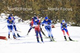 18.02.2022, Beijing, China (CHN): Anais Chevalier-Bouchet (FRA), Marte Olsbu Roeiseland (NOR), Justine Braisaz-Bouchet (FRA), Kristina Reztsova (ROC), (l-r) - XXIV. Olympic Winter Games Beijing 2022, Biathlon, mass women, Beijing (CHN). www.nordicfocus.com. © Manzoni/NordicFocus. Every downloaded picture is fee-liable.