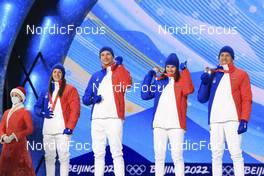 06.02.2022, Beijing, China (CHN): Anais Chevalier-Bouchet (FRA), Emilien Jacquelin (FRA), Julia Simon (FRA), Quentin Fillon Maillet (FRA), (l-r) - XXIV. Olympic Winter Games Beijing 2022, Biathlon, medals, Beijing (CHN). www.nordicfocus.com. © Manzoni/NordicFocus. Every downloaded picture is fee-liable.