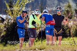 22.08.2022, Lavaze, Italy (ITA): Francesco De Fabiani (ITA), Francois Ronc Cella (ITA), Federico Pellegrino (ITA), Davide Graz (ITA), (l-r)  - Cross-Country training, Lavaze (ITA). www.nordicfocus.com. © Barbieri/NordicFocus. Every downloaded picture is fee-liable.