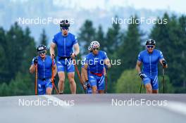 15.08.2022, Lavaze, Italy (ITA): Giandomenico Salvadori (ITA), Davide Graz (ITA), Federico Pellegrino (ITA), Francesco De Fabiani (ITA), (l-r)  - Cross-Country training, Lavaze (ITA). www.nordicfocus.com. © Barbieri/NordicFocus. Every downloaded picture is fee-liable.