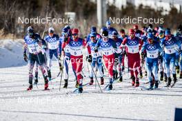06.02.2022, Beijing, China (CHN): Paal Golberg (NOR), Artem Maltsev (ROC), Michal Novak (CZE), Alexander Bolshunov (ROC), Clement Parisse (FRA), (l-r)  - XXIV. Olympic Winter Games Beijing 2022, cross-country, skiathlon men, Beijing (CHN). www.nordicfocus.com. © Modica/NordicFocus. Every downloaded picture is fee-liable.