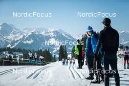 25.03.2022, Zweisimmen-Sparenmoos, Switzerland (SUI): Nadja Kaelin (SUI), Lydia Hiernickel (SUI), Anja Weber (SUI), (l-r)  - Swiss Championships cross-country, skiathlon, Zweisimmen-Sparenmoos (SUI). www.nordicfocus.com. © Modica/NordicFocus. Every downloaded picture is fee-liable.