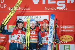 16.12.2022, Ramsau, Austria (AUT): Lisa Hirner (AUT), Gyda Westvold Hansen (NOR), Nathalie Armbruster (GER), (l-r) - FIS world cup nordic combined women, individual gundersen HS97/5km, Ramsau (AUT). www.nordicfocus.com. © Volk/NordicFocus. Every downloaded picture is fee-liable.