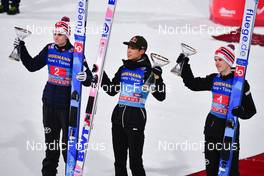 05.01.2022, Bischofshofen, Austria (AUT): (l-r), Marius Lindvik (NOR), Ryoyu Kobayashi (JPN), Halvor Egner Granerud (NOR) - FIS world cup ski jumping men, four hills tournament, individual HS142, Bischofshofen (AUT). www.nordicfocus.com. © Reichert/NordicFocus. Every downloaded picture is fee-liable.