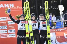 13.03.2022, Oberhof, Germany (GER): Nika Kriznar (SLO), Ursa Bogataj (SLO), Ema Klinec (SLO), (l-r) - FIS world cup ski jumping women, cups, Oberhof (GER). www.nordicfocus.com. © Koenig/NordicFocus. Every downloaded picture is fee-liable