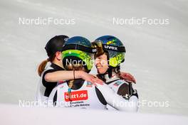 12.03.2022, Oberhof, Germany (GER): Nika Kriznar (SLO), Ursa Bogataj (SLO), Ema Klinec (SLO), (l-r) - FIS world cup ski jumping women, individual HS100, Oberhof (GER). www.nordicfocus.com. © Heilwagen/NordicFocus. Every downloaded picture is fee-liable