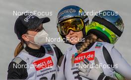12.03.2022, Oberhof, Germany (GER): Ema Klinec (SLO), Ursa Bogataj (SLO), Nika Kriznar (SLO), (l-r) - FIS world cup ski jumping women, individual HS100, Oberhof (GER). www.nordicfocus.com. © Koenig/NordicFocus. Every downloaded picture is fee-liable