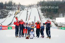 28.12.2022, Villach, Austria (AUT): Jacqueline Seifriedsberger (AUT), Chiara Kreuzer (AUT), Eva Pinkelnig (AUT), (l-r)  - FIS world cup ski jumping women, individual HS98, Villach (AUT). www.nordicfocus.com. © Thibaut/NordicFocus. Every downloaded picture is fee-liable.