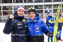 13.01.2023, Ruhpolding, Germany (GER): Eric Perrot (FRA), Quentin Fillon Maillet (FRA), (l-r) - IBU World Cup Biathlon, relay men, Ruhpolding (GER). www.nordicfocus.com. © Manzoni/NordicFocus. Every downloaded picture is fee-liable.