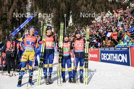 22.01.2023, Antholz, Italy (ITA): Elvira Oeberg (SWE), Hanna Oeberg (SWE), Anna Magnusson (SWE), Linn Persson (SWE), (l-r) - IBU World Cup Biathlon, relay women, Antholz (ITA). www.nordicfocus.com. © Manzoni/NordicFocus. Every downloaded picture is fee-liable.