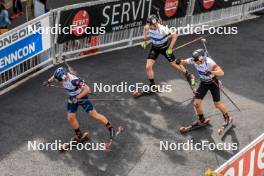 05.08.2023, Sandnes, Norway (NOR): Johan-Olav Smoerdal Botn (NOR), Sturla Holm Laegreid (NOR), Johannes Kuehn (GER), (l-r) - BLINK23 Festival Biathlon - Sandnes (NOR). www.nordicfocus.com. © Manzoni/NordicFocus. Every downloaded picture is fee-liable.