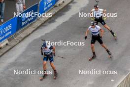 05.08.2023, Sandnes, Norway (NOR): Johan-Olav Smoerdal Botn (NOR), Sturla Holm Laegreid (NOR), Johannes Kuehn (GER), (l-r) - BLINK23 Festival Biathlon - Sandnes (NOR). www.nordicfocus.com. © Manzoni/NordicFocus. Every downloaded picture is fee-liable.