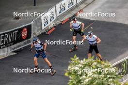 05.08.2023, Sandnes, Norway (NOR): Johan-Olav Smoerdal Botn (NOR), Sturla Holm Laegreid (NOR), Johannes Kuehn (GER), (l-r) - BLINK23 Festival Biathlon - Sandnes (NOR). www.nordicfocus.com. © Manzoni/NordicFocus. Every downloaded picture is fee-liable.