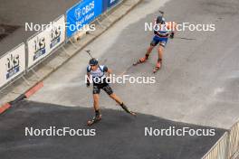 05.08.2023, Sandnes, Norway (NOR): Quentin Fillon Maillet (FRA), Petter Austberg Bjoern (NOR), (l-r) - BLINK23 Festival Biathlon - Sandnes (NOR). www.nordicfocus.com. © Manzoni/NordicFocus. Every downloaded picture is fee-liable.