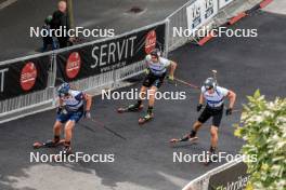 05.08.2023, Sandnes, Norway (NOR): Johan-Olav Smoerdal Botn (NOR), Sturla Holm Laegreid (NOR), Johannes Kuehn (GER), (l-r) - BLINK23 Festival Biathlon - Sandnes (NOR). www.nordicfocus.com. © Manzoni/NordicFocus. Every downloaded picture is fee-liable.