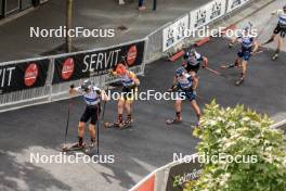 05.08.2023, Sandnes, Norway (NOR): Sturla Holm Laegreid (NOR), Martin Femsteinevik (NOR), Johan-Olav Smoerdal Botn (NOR), Simon Kaiser (GER), Vetle Rype Paulsen (NOR), (l-r) - BLINK23 Festival Biathlon - Sandnes (NOR). www.nordicfocus.com. © Manzoni/NordicFocus. Every downloaded picture is fee-liable.