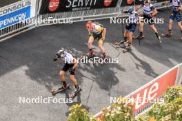 05.08.2023, Sandnes, Norway (NOR): Sturla Holm Laegreid (NOR), Martin Femsteinevik (NOR), Johan-Olav Smoerdal Botn (NOR), Simon Kaiser (GER), Vetle Rype Paulsen (NOR), (l-r) - BLINK23 Festival Biathlon - Sandnes (NOR). www.nordicfocus.com. © Manzoni/NordicFocus. Every downloaded picture is fee-liable.