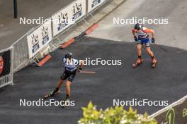 05.08.2023, Sandnes, Norway (NOR): Quentin Fillon Maillet (FRA), Petter Austberg Bjoern (NOR), (l-r) - BLINK23 Festival Biathlon - Sandnes (NOR). www.nordicfocus.com. © Manzoni/NordicFocus. Every downloaded picture is fee-liable.