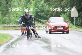 05.07.2023, Premanon, France (FRA): Emilien Claude (FRA), Fabien Claude (FRA), Oscar Lombardot (FRA), Antonin Guigonnat (FRA), Quentin Fillon Maillet (FRA), Eric Perrot (FRA), Emilien Jacquelin (FRA), (l-r) - Biathlon summer training, Premanon (FRA). www.nordicfocus.com. © Manzoni/NordicFocus. Every downloaded picture is fee-liable.