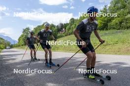 30.05.2023, Col Bayard, France (FRA): Oscar Lombardot (FRA), Eric Perrot (FRA), Quentin Fillon Maillet (FRA), (l-r)  - Biathlon summer training, Col Bayard (FRA). www.nordicfocus.com. © Thibaut/NordicFocus. Every downloaded picture is fee-liable.