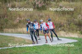 23.09.2023, Bessans, France (FRA): Emilien Claude (FRA), Lou Jeanmonnot (FRA), Caroline Colombo (FRA), Quentin Fillon-Maillet (FRA), (l-r) - Biathlon training, Bessans (FRA). www.nordicfocus.com. © Authamayou/NordicFocus. Every downloaded picture is fee-liable.