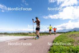 11.06.2023, Lavaze, Italy (ITA): Sebastian Samuelsson (SWE), Martin Ponsiluoma (SWE), Jesper Nelin (SWE), (l-r)  - Biathlon summer training, Lavaze (ITA). www.nordicfocus.com. © Barbieri/NordicFocus. Every downloaded picture is fee-liable.