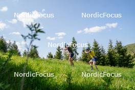 17.06.2023, Lavaze, Italy (ITA): Martin Ponsiluoma (SWE), Sebastian Samuelsson (SWE), (l-r)  - Biathlon summer training, Lavaze (ITA). www.nordicfocus.com. © Barbieri/NordicFocus. Every downloaded picture is fee-liable.