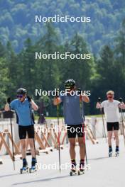 04.06.2023, Ruhpolding, Germany (GER): Gion Stalder (SUI), Dajan Danuser (SUI), Sebastian Stalder (SUI), (l-r) - Biathlon summer training, Ruhpolding (GER). www.nordicfocus.com. © Reiter/NordicFocus. Every downloaded picture is fee-liable.