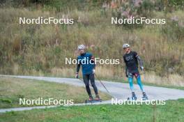 23.09.2023, Bessans, France (FRA): Fabien Claude (FRA), Eric Perrot, (l-r) - Biathlon training, Bessans (FRA). www.nordicfocus.com. © Authamayou/NordicFocus. Every downloaded picture is fee-liable.
