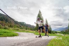 29.08.2023, Obertilliach, Austria (AUT): Sturla Holm Laegreid (NOR), Johannes Dale (NOR), (l-r)  - Biathlon summer training, Obertilliach (AUT). www.nordicfocus.com. © Barbieri/NordicFocus. Every downloaded picture is fee-liable.