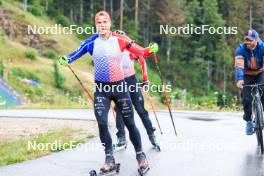 05.07.2023, Premanon, France (FRA): Quentin Fillon Maillet (FRA), Emilien Jacquelin (FRA), Simon Fourcade (FRA), (l-r) - Biathlon summer training, Premanon (FRA). www.nordicfocus.com. © Manzoni/NordicFocus. Every downloaded picture is fee-liable.