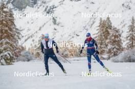 03.11.2023, Bessans, France (FRA): Cyril Burdet (FRA), Coach Team France, Paula Botet (FRA), (l-r) - Biathlon training, Bessans (FRA). www.nordicfocus.com. © Authamayou/NordicFocus. Every downloaded picture is fee-liable.