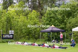 31.05.2023, Col Bayard, France (FRA): Oscar Lombardot (FRA), Fabien Claude (FRA), Quentin Fillon Maillet (FRA), Eric Perrot (FRA), Emilien Claude (FRA), (l-r)  - Biathlon summer training, Col Bayard (FRA). www.nordicfocus.com. © Thibaut/NordicFocus. Every downloaded picture is fee-liable.