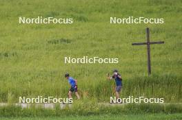 31.05.2023, Col Bayard, France (FRA): Quentin Fillon Maillet (FRA), Emilien Claude (FRA), (l-r)  - Biathlon summer training, Col Bayard (FRA). www.nordicfocus.com. © Thibaut/NordicFocus. Every downloaded picture is fee-liable.