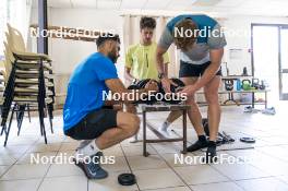 30.05.2023, Col Bayard, France (FRA): Simon Fourcade (FRA), coach Team France, Eric Perrot (FRA), Emilien Claude (FRA), (l-r)  - Biathlon summer training, Col Bayard (FRA). www.nordicfocus.com. © Thibaut/NordicFocus. Every downloaded picture is fee-liable.