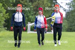 31.05.2023, Col Bayard, France (FRA): Fabien Claude (FRA), Oscar Lombardot (FRA), Emilien Claude (FRA), (l-r)  - Biathlon summer training, Col Bayard (FRA). www.nordicfocus.com. © Thibaut/NordicFocus. Every downloaded picture is fee-liable.