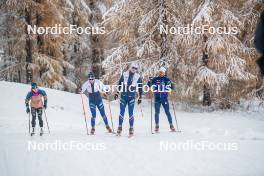 03.11.2023, Bessans, France (FRA): Caroline Colombo (FRA), Emilien Jacquelin (FRA), Simon Fourcade (FRA), Coach Team France, (l-r) - Biathlon training, Bessans (FRA). www.nordicfocus.com. © Authamayou/NordicFocus. Every downloaded picture is fee-liable.