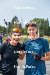 30.08.2023, Font-Romeu, France (FRA): Gilonne Guigonnat (FRA), Eric Perrot, (l-r) - Biathlon training, Font-Romeu (FRA). www.nordicfocus.com. © Authamayou/NordicFocus. Every downloaded picture is fee-liable.
