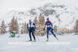 03.11.2023, Bessans, France (FRA): Cyril Burdet (FRA), Coach Team France, Paula Botet (FRA), (l-r) - Biathlon training, Bessans (FRA). www.nordicfocus.com. © Authamayou/NordicFocus. Every downloaded picture is fee-liable.