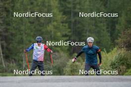 23.09.2023, Bessans, France (FRA): Quentin Fillon-Maillet (FRA), Fabien Claude (FRA), (l-r) - Biathlon training, Bessans (FRA). www.nordicfocus.com. © Authamayou/NordicFocus. Every downloaded picture is fee-liable.