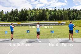 04.07.2023, Premanon, France (FRA): Antonin Guigonnat (FRA), Fabien Claude (FRA), Emilien Jacquelin (FRA), (l-r) - Biathlon summer training, La Premanon (FRA). www.nordicfocus.com. © Manzoni/NordicFocus. Every downloaded picture is fee-liable.
