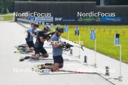 04.06.2023, Ruhpolding, Germany (GER): Sebastian Stalder (SUI), Gion Stalder (SUI), Niklas Hartweg (SUI), Dajan Danuser (SUI), (l-r) - Biathlon summer training, Ruhpolding (GER). www.nordicfocus.com. © Reiter/NordicFocus. Every downloaded picture is fee-liable.