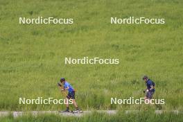 31.05.2023, Col Bayard, France (FRA): Quentin Fillon Maillet (FRA), Emilien Claude (FRA), (l-r)  - Biathlon summer training, Col Bayard (FRA). www.nordicfocus.com. © Thibaut/NordicFocus. Every downloaded picture is fee-liable.