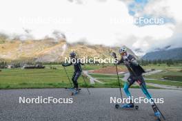 23.09.2023, Bessans, France (FRA): Antonin Guigonnat (FRA), Eric Perrot, (l-r) - Biathlon training, Bessans (FRA). www.nordicfocus.com. © Authamayou/NordicFocus. Every downloaded picture is fee-liable.