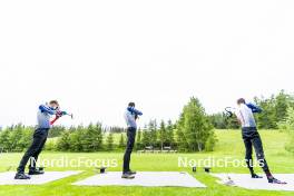 31.05.2023, Col Bayard, France (FRA): Fabien Claude (FRA), Quentin Fillon Maillet (FRA), Emilien Claude (FRA), (l-r)  - Biathlon summer training, Col Bayard (FRA). www.nordicfocus.com. © Thibaut/NordicFocus. Every downloaded picture is fee-liable.