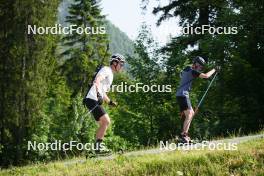 03.06.2023, Ruhpolding, Germany (GER): Niklas Hartweg (SUI), Daniel Hackhofer (ITA), coach Team Switzerland, (l-r) - Biathlon summer training, Ruhpolding (GER). www.nordicfocus.com. © Reiter/NordicFocus. Every downloaded picture is fee-liable.