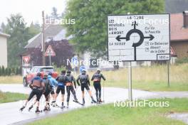 05.07.2023, Premanon, France (FRA): Emilien Claude (FRA), Fabien Claude (FRA), Oscar Lombardot (FRA), Antonin Guigonnat (FRA), Quentin Fillon Maillet (FRA), Eric Perrot (FRA), Emilien Jacquelin (FRA), (l-r) - Biathlon summer training, Premanon (FRA). www.nordicfocus.com. © Manzoni/NordicFocus. Every downloaded picture is fee-liable.