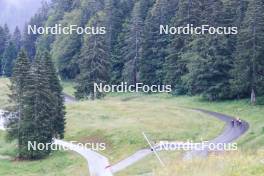 05.07.2023, Premanon, France (FRA): Quentin Fillon Maillet (FRA), Emilien Jacquelin (FRA), Simon Fourcade (FRA), (l-r) - Biathlon summer training, Premanon (FRA). www.nordicfocus.com. © Manzoni/NordicFocus. Every downloaded picture is fee-liable.